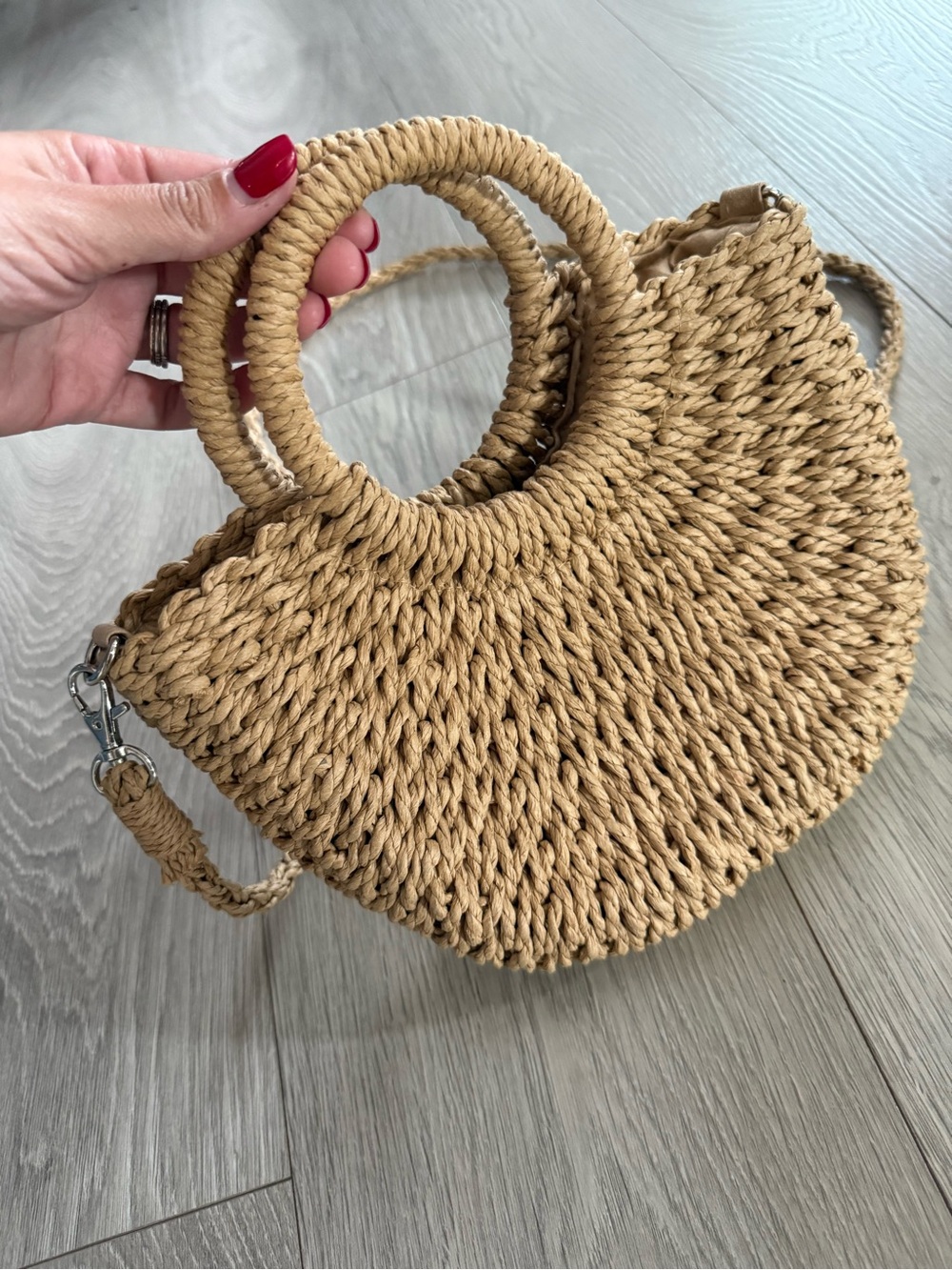 Woven Raffia Handbag with Round Handles